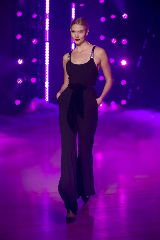 Model Karlie Kloss in Brandon Maxwell athletic jumpsuit. 