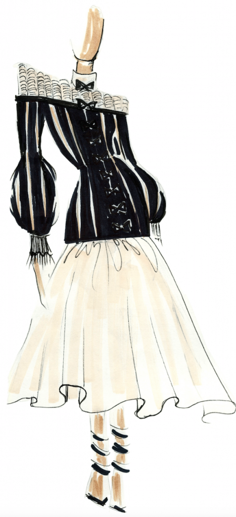 "Reflecting the idea of fighting absurdity with absurdity and stepping out of bounds," — Julianna Bass. (Sketch courtesy of Julianna Bass.)