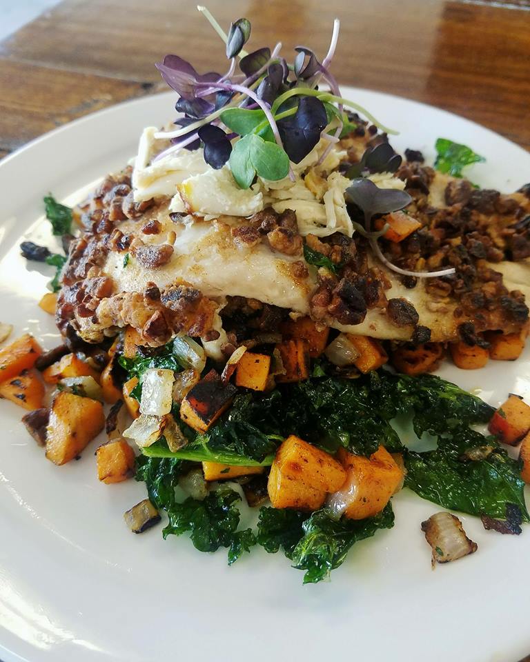 This Surf dish is based on pecan-crusted flounder. 