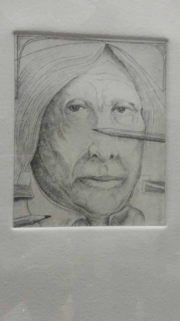 A Lucas Johnson work on paper, one of several works by the late Texas painter in the Lewis & Maese Auction of the Bart Truxillo estate. Johnson was a Heights neighbor and recipient of Texas Artist of the Year honors in 1996.