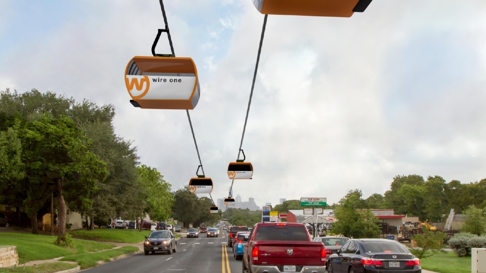The Wire One cable transit project proposed in Austin would travel along and 8.5 mile stretch and have 19 stops. (Photo courtesy of Argo Design)