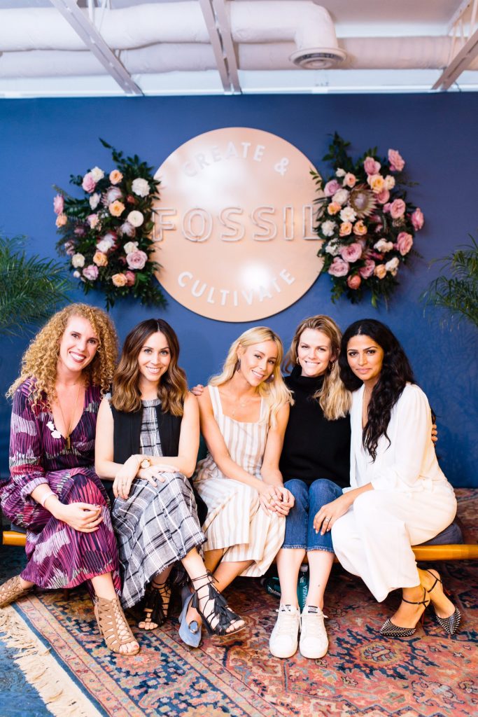 Arianna Schioldager, Jaclyn Johnson, Mary Lawless Lee, Brooklyn Dekcer and Camilla Alves McConaughey spoke on a panel at the Create Cultivate x Fossil Pop Up. (Photo by Smith House Photography)