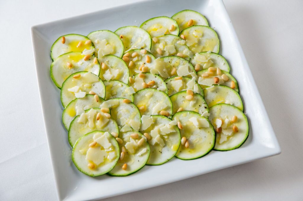 Zucchini carpaccio makes for a fresh appetizer.