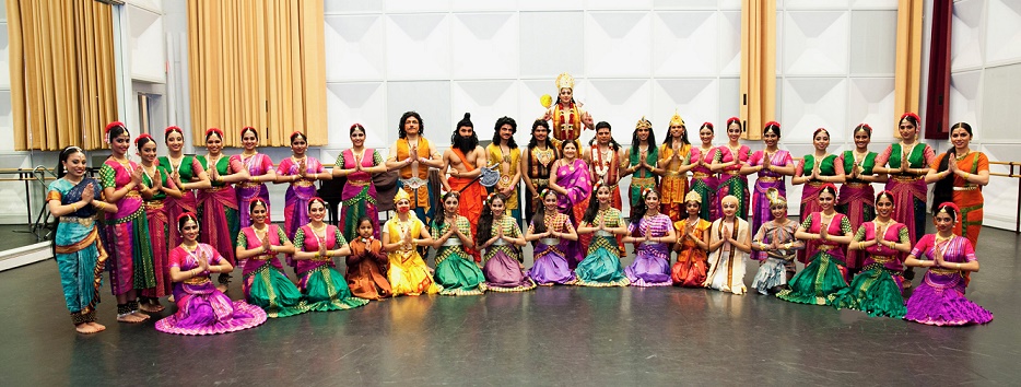 Rathna Kumar with a dance troupe that highlights the rich culture of Indian choreography and performance art.