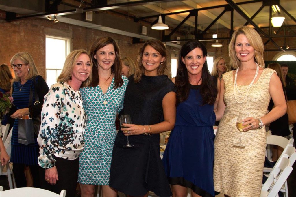 Allison Sumner, Amy Adamson Anderson, Molly Slaton Russell, Rebecca Biglane Black, and Mary Katharine McCulloch Gill at the Huckleberry Foundation's Fall Luncheon 2015; photo courtesy of the Huckleberry Foundation's Facebook