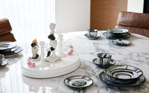 Roy Lichtenstein’s 60-piece "Dinnerware", 1966. Barford Barnaby’s ceramic sculpture "Its OK Dad, We’ll Look After the Dogs", 2008
