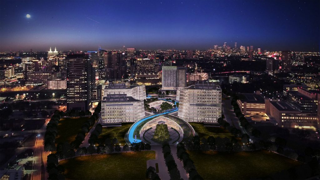 The iconic centerpiece of TMC3 will be a multi-story facility shaped like a distinct double helix. 