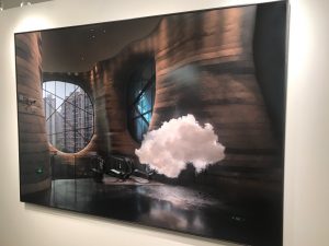 Berndnaut Smilde’s enigmatic photo “Nimbus Duguan Himalayas Museum,” 2015, at Ronchini Gallery, was singled out by both Dr. Lisica and Jana Cothren as a memorable image from among the 92 booths at the 10th edition of the Dallas Art Fair. The Dutch artist Smilde’s work reminded us of Texan Irby Pace’s puffs of smoke in landscapes.