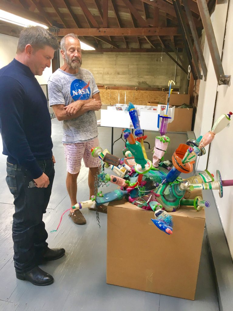 The Goss-Michael Foundation's Kenny Goss with the artist during a studio visit to select a canvas for MTV RE:DEFINE.