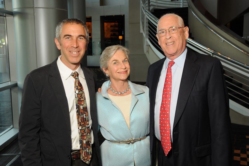 From left: Jeff Mendelsohn with his parents/honorees John and Anne Mendensohn at the Teach For America "Realizing One Day" 2018 Benefit Dinner at the Royal Sonesta Hotel Thursday March 29,2018. (Dave Rossman Photo)