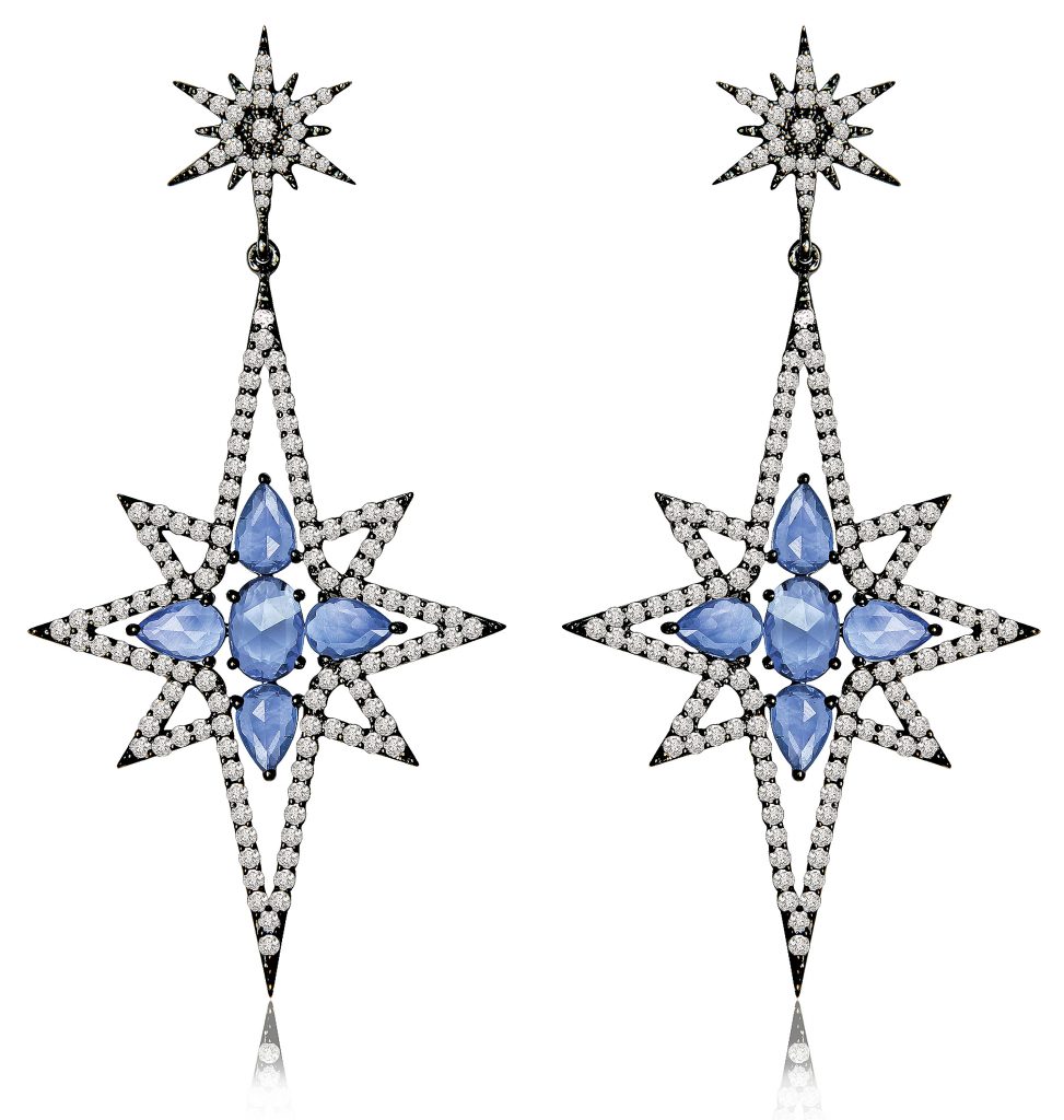 Sutra's sapphire Starburst earrings demonstrate the aesthetic of the jewelry brand.