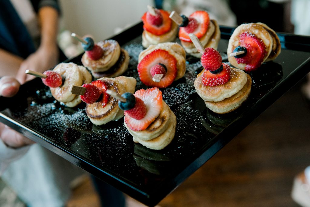 Mini pancakes topped with fruit