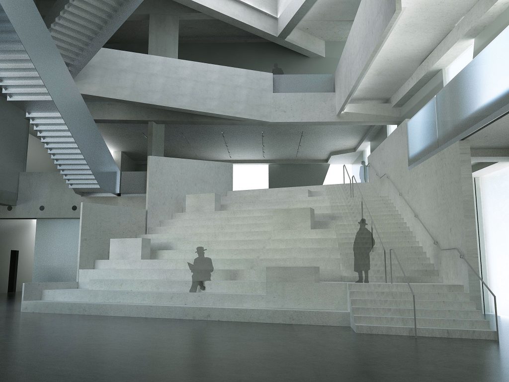 Rendering of the center staircase of Steven Holl Architects’ new Glassell School of Art