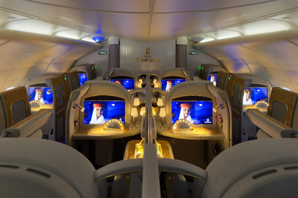 First class cabin in the Airbus. 
