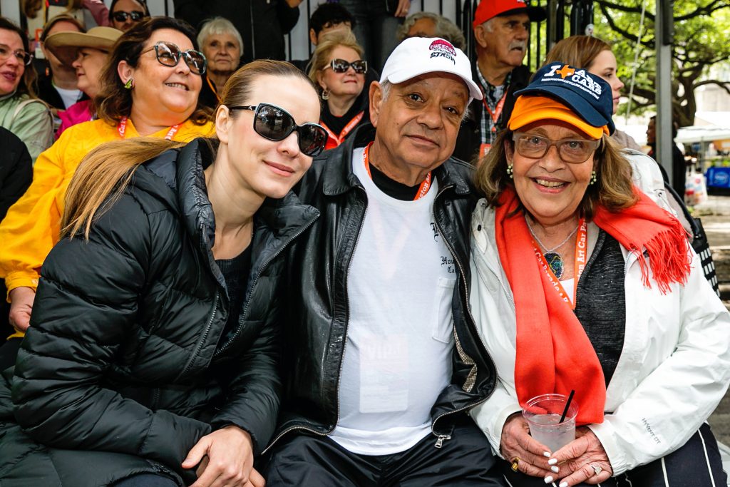 Natasha Rubin and Cheech Marin with the Orange Show's Marilyn Oshman