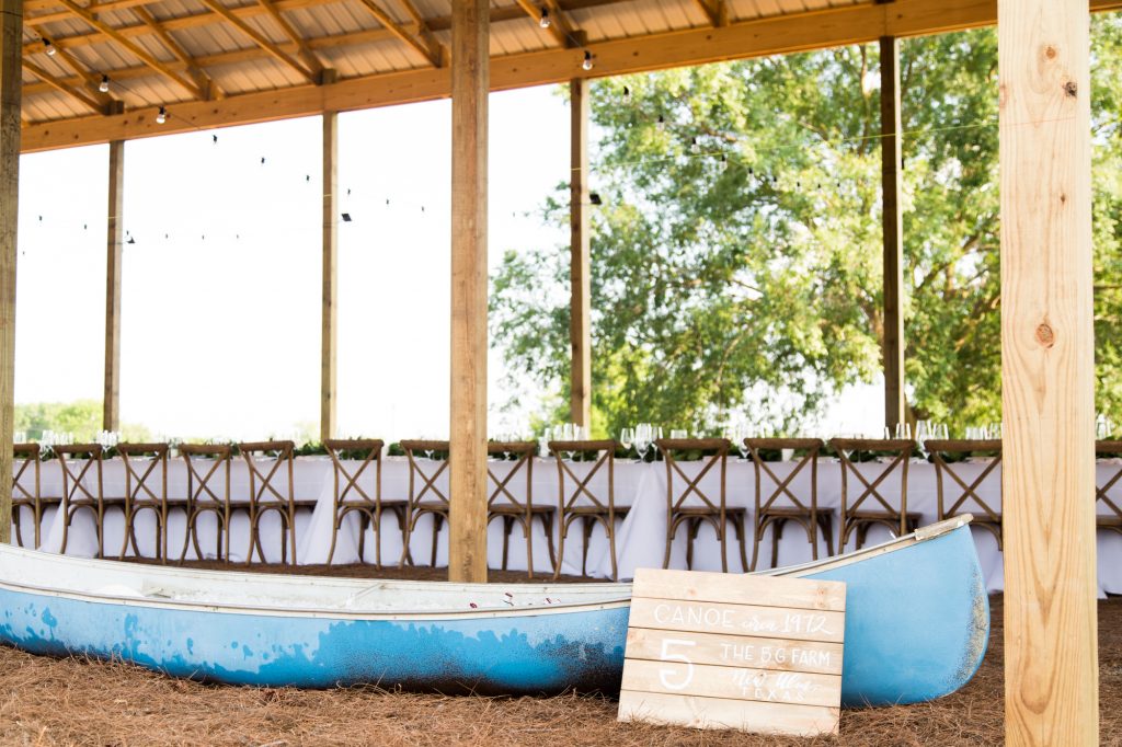 A vintage canoe, brought in from Courtney Paddock's family farm, is filled with chilled beer and wine.