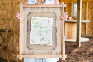 A watercolor map of the secret location Hope Farms by Nancy Bihlmaier of Nancy B Creative was emailed to guests the week of the event.
