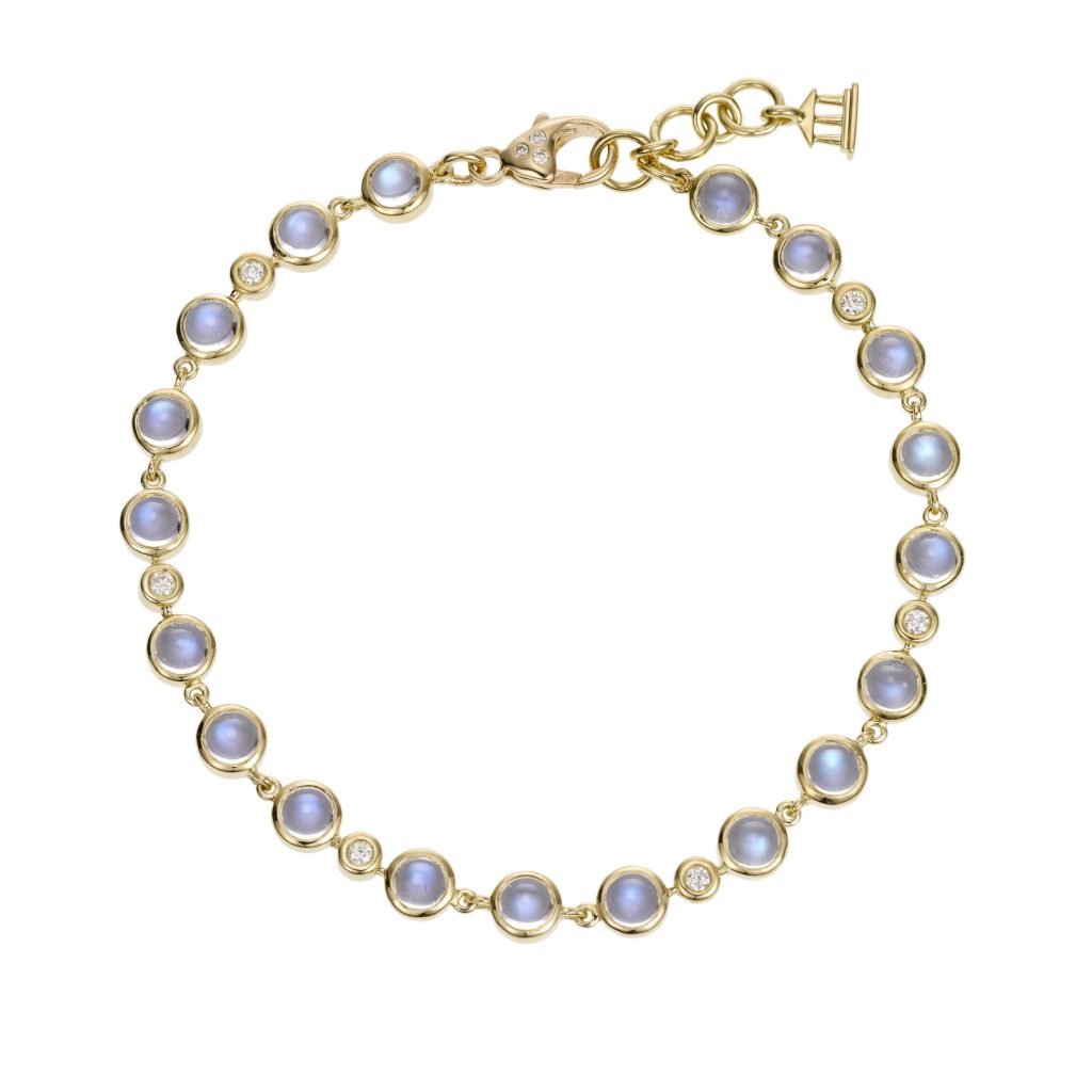 Temple St Clair's round moonstone and diamond 18K yellow gold bracelet