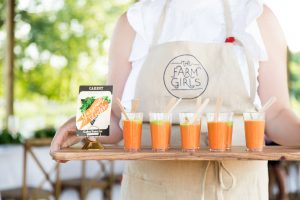 Gazpacho shooters. Nancy B Creative calligraphed vintage seed packets with the name of the dish