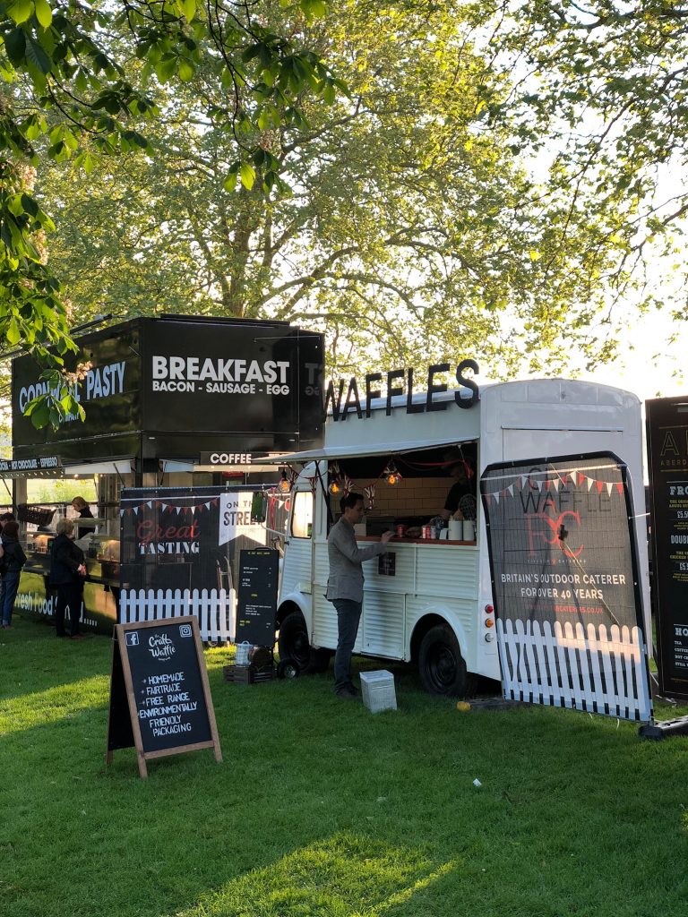 Breakfast carts set up outside of Windsor Castle on the morning of the wedding.