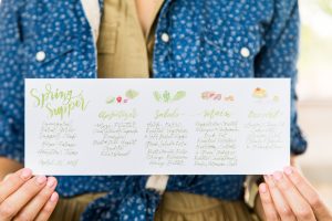 The dinner was filled with special touches, like this watercolor menu by Nancy Bihlmaier of Nancy B. Creative