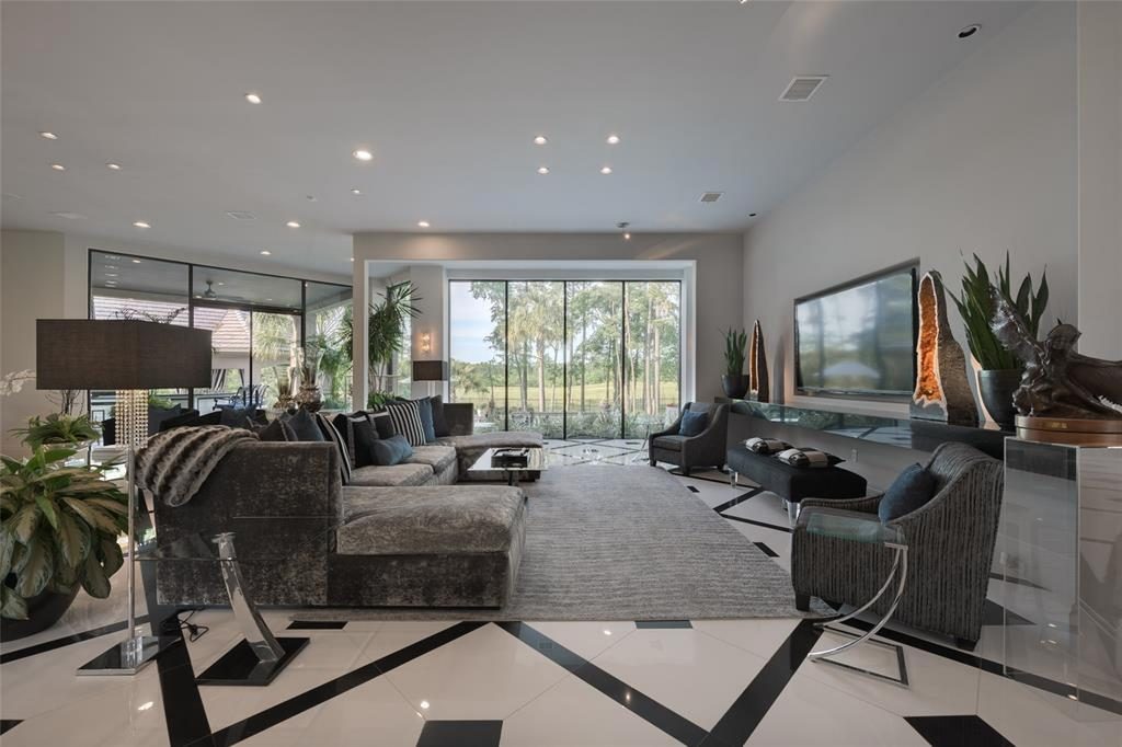 The estate has extensive living space across its three floors. 