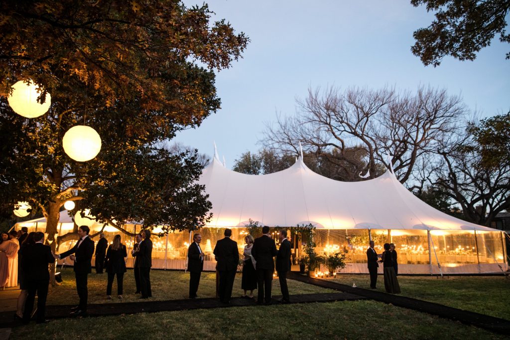 Guests making their way toward the glowing reception tent (Photo by Samuel Lippke Studios)