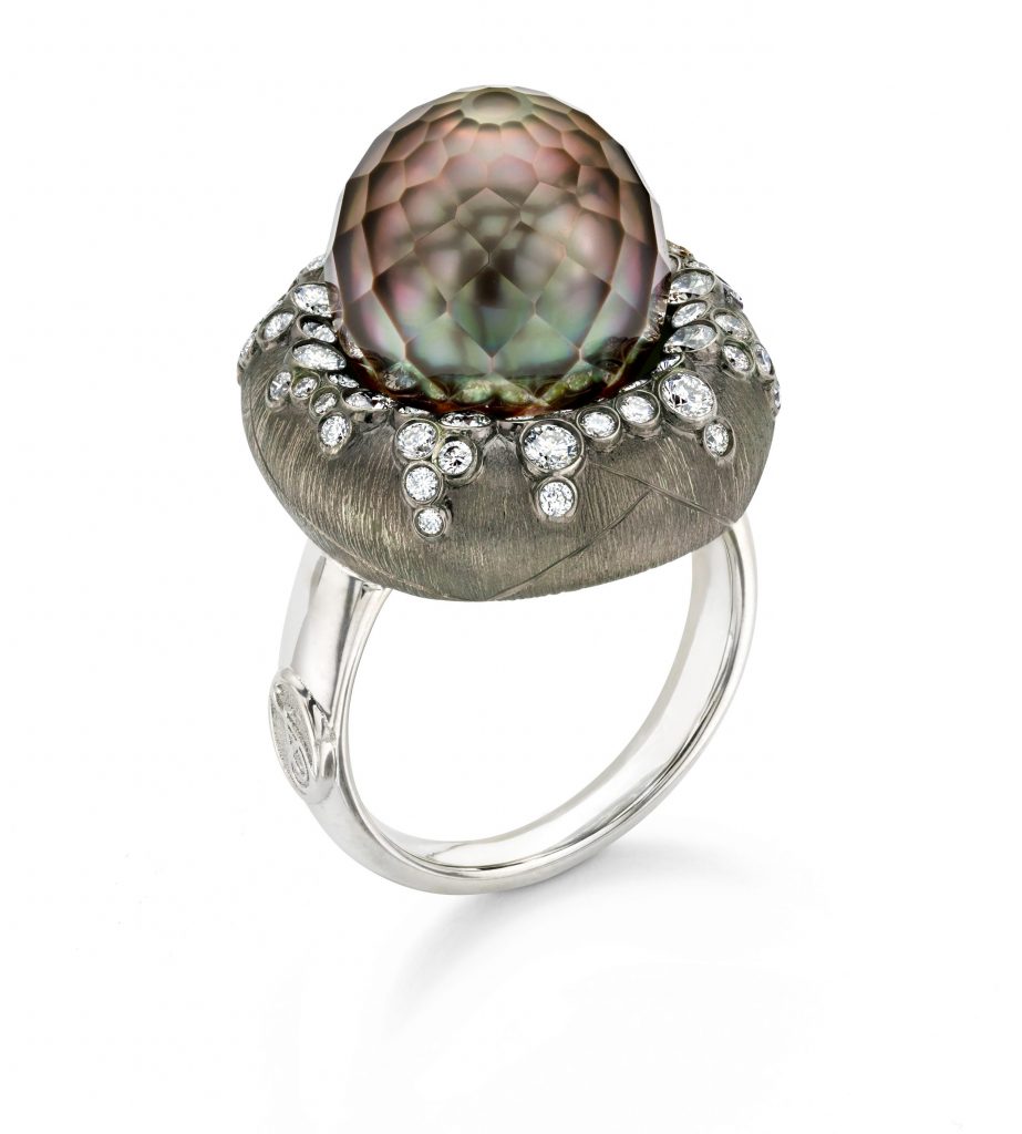 Faceted Peacock Pearl Ring
