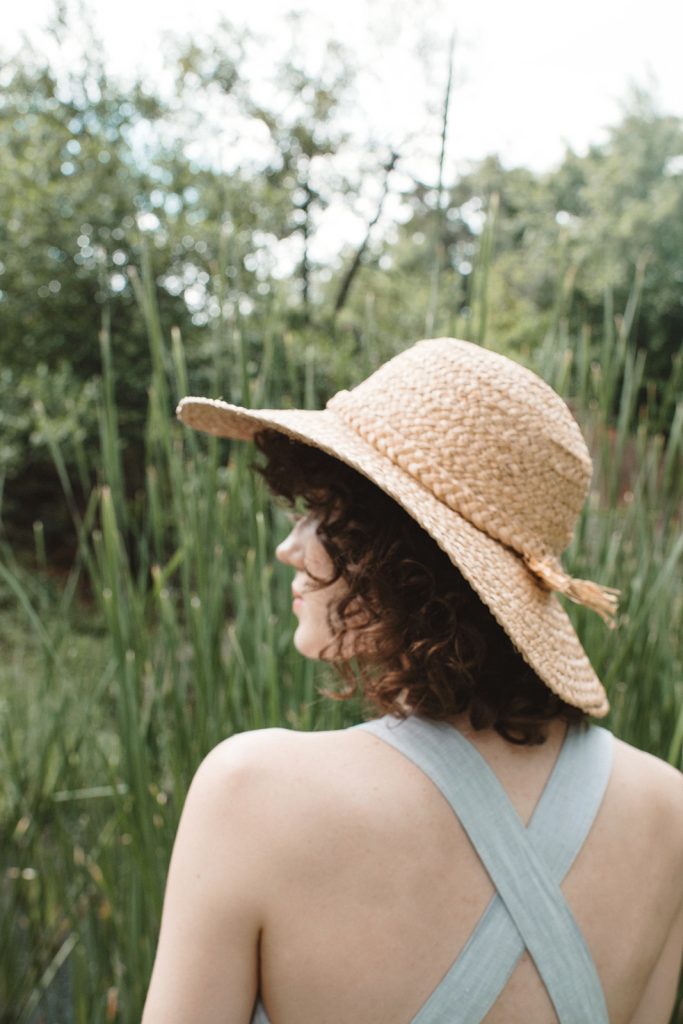 Bring a sunhat in the car to take your look from office to outdoors.