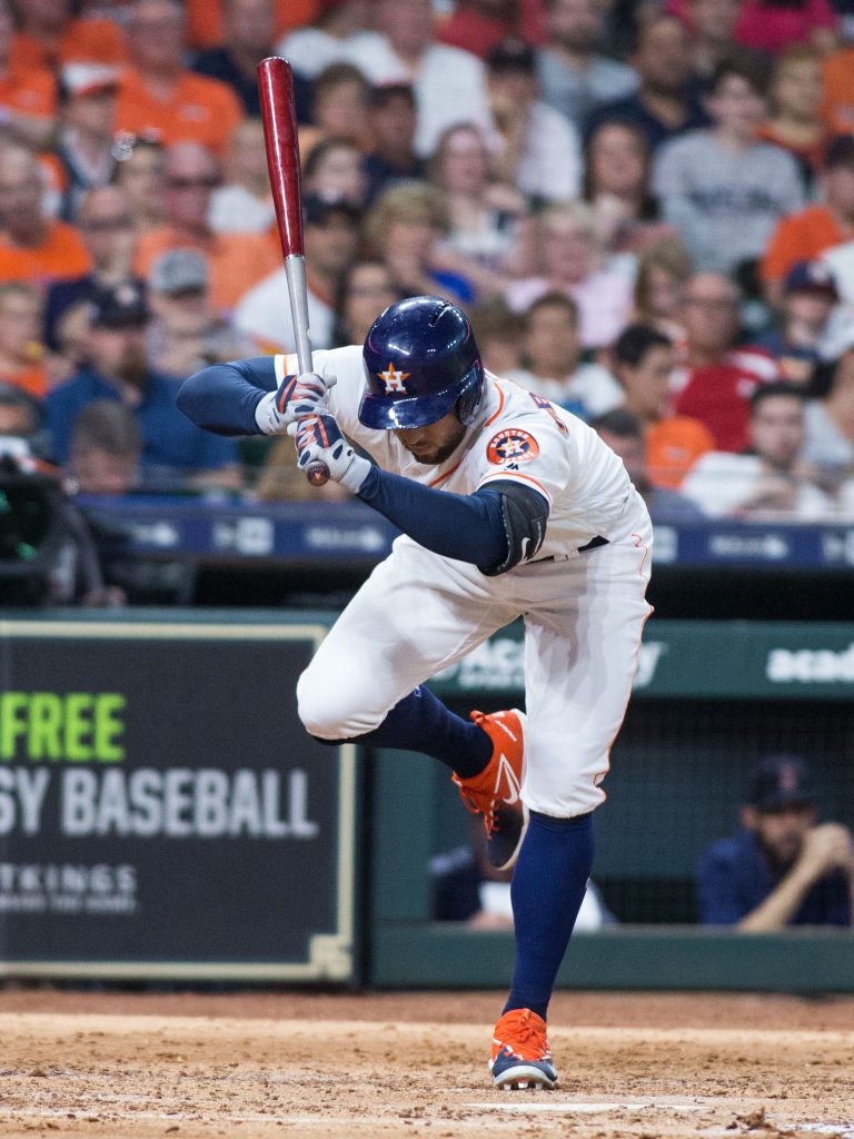 George Springer ended up having his helmet knocked off by a pitch against the Red Sox. But he never backed down.