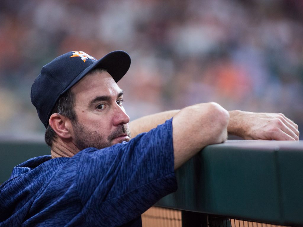 Justin Verlander looks as tired in the dugout as the Houston Astros feel. (Photo by F. Carter Smith.)