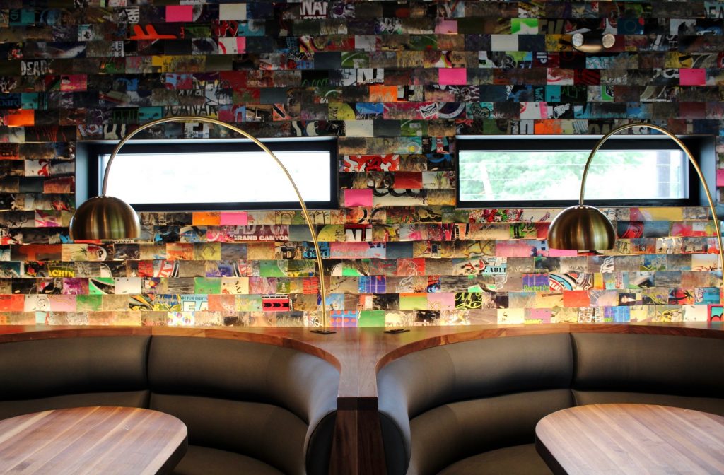 Postino Wine Cafe's skateboard wall makes for a unique setting.
