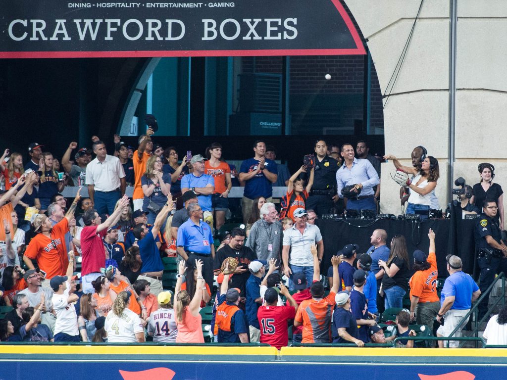 Alex Rodriguez fit right into the Crawford Boxes mayhem at Minute Maid Park.