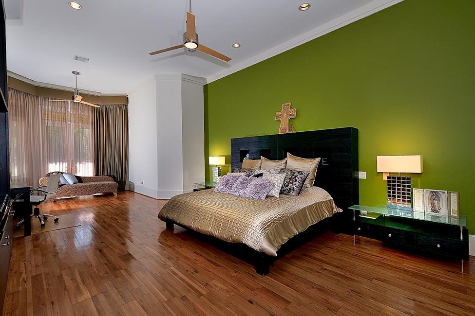 Many of the bedrooms feature pops of color on their accent wall. 