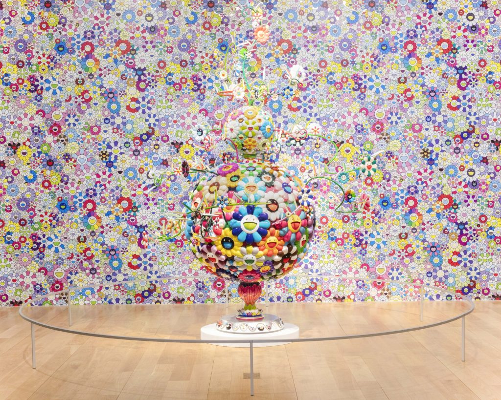 Takashi  MurakamiFlower  Matango  (d),  2009Oil  paint,  acrylic,  fiberglass  and  ironOverall:  124  ×  103  9/16  ×  80  1/2  in.  (315  ×  263  ×  204.4  cm)©2009Takashi  Murakami/Kaikai  Kiki  Co.,  Ltd.  All  Rights  Reserved.Courtesy  PerrotinTakashi  MurakamiCosmos,  2003Hand  silk-screened  wallpaperDimensions  variableSheet:  45  1/4  ×  60  1/4  in.  (114.94  ×  153.04  cm),  twenty  sheet  set©2003Takashi  Murakami/Kaikai  Kiki  Co.,  Ltd.  All  Rights  Reserved.(Background  Wallpaper)