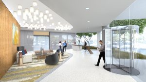 Rendering of the entrance and lobby, connecting Maple Avenue and Cedar Springs Road