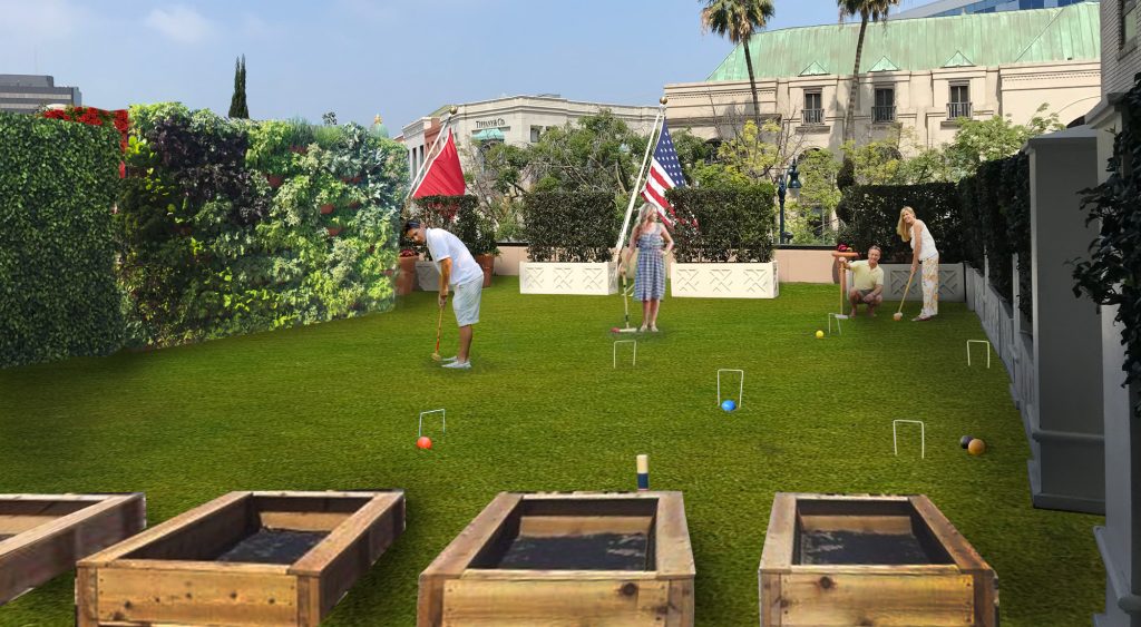 Beverly Wilshire's patio brings lawn games.