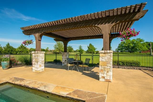The covered patio provides perfect shade. 