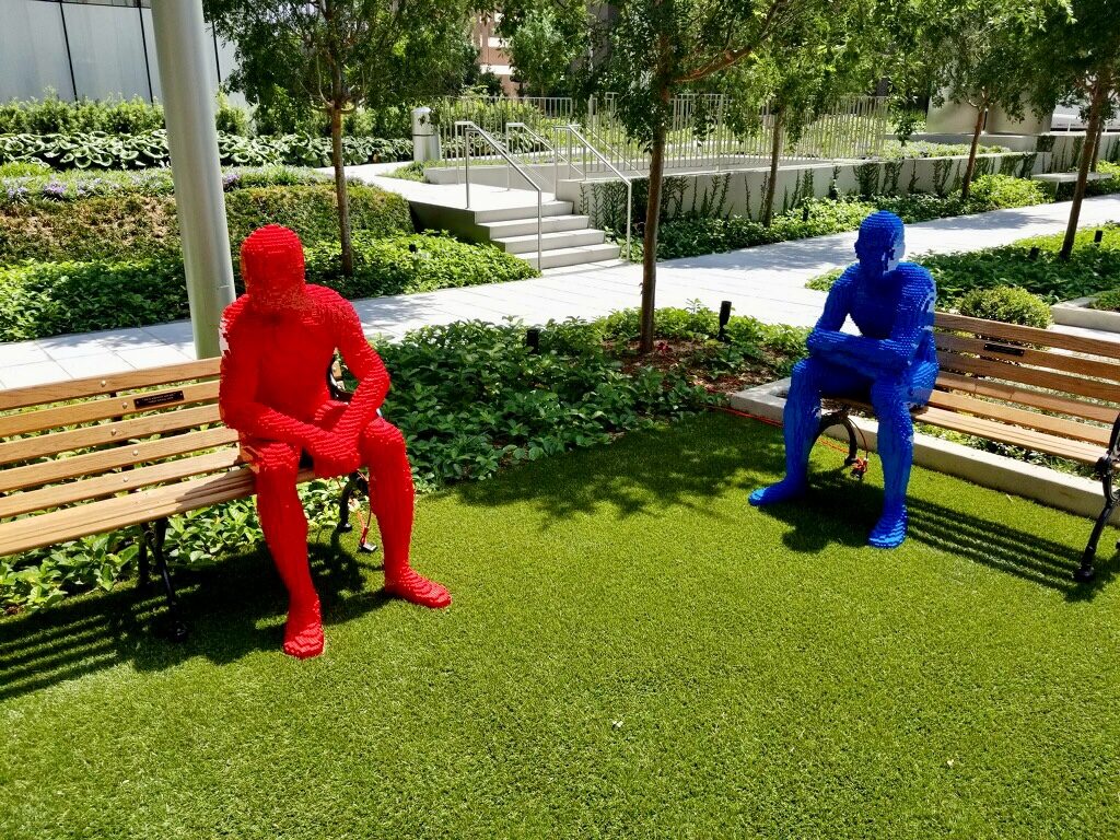 Each LEGO person was composed of about 21,000 individual pieces.