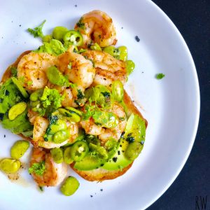 the grove sunday sauteed gulf shrimp with fava beans chervil serrano and lime juice