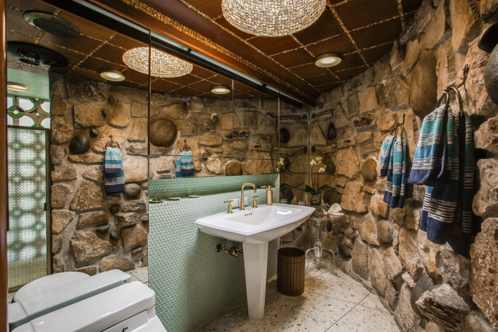 Natural stone gives the house a rugged feel.