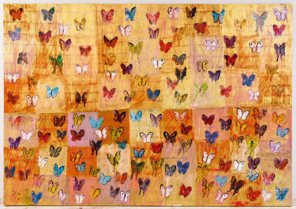 Hunt Slonem's "Prairie," 2014, is among the trove of artworks that line the walls of the late-Victorian armory. (Photo Chris Bolton)