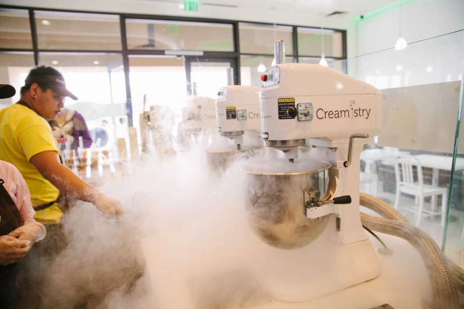 The freezing nitrogen ice cream process at Creamistry allows for little to no air inside the ice cream for maximum flavor.