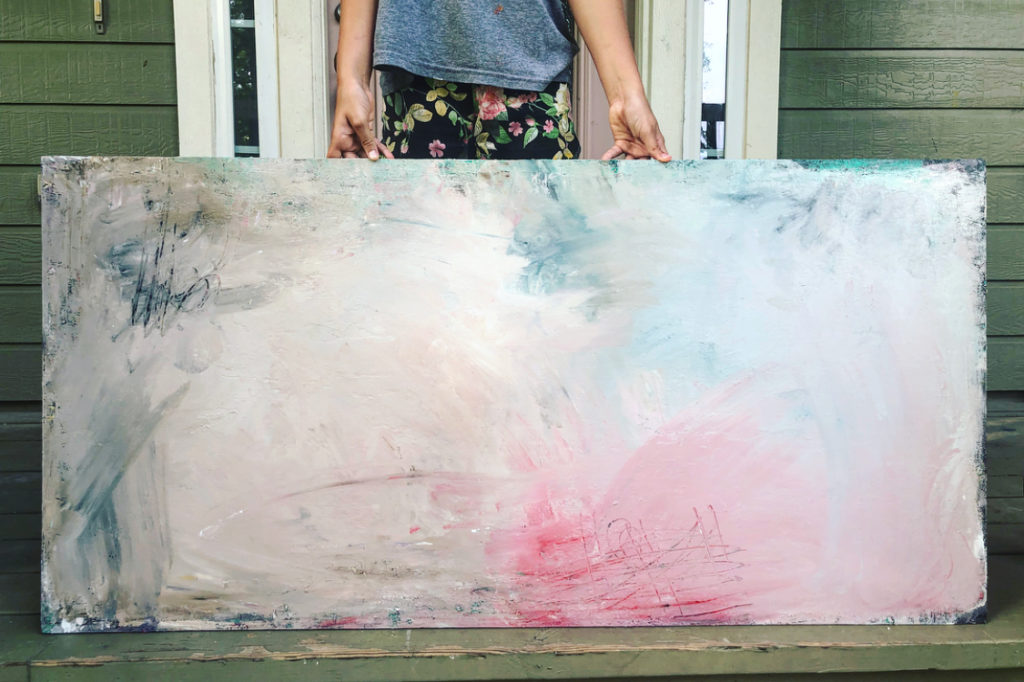 Sevy experimented with different sized canvases in her second collection. "Find Me in My Dreams" is one of her largest pieces to date.