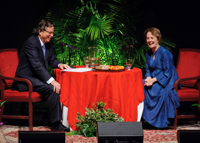 Randall Morton dishes with food revolutionary Alice Waters for The Progressive Forum at the Wortham Center, February 27, 2012, in Houston. (Photo Dave Einsel) 