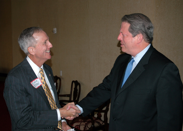 Harris County Atttorney Vince Ryan greets Al Gore at The Progressive Forum, June 7, 2006, at the Hobby Center. (Photo Michael McKann) 