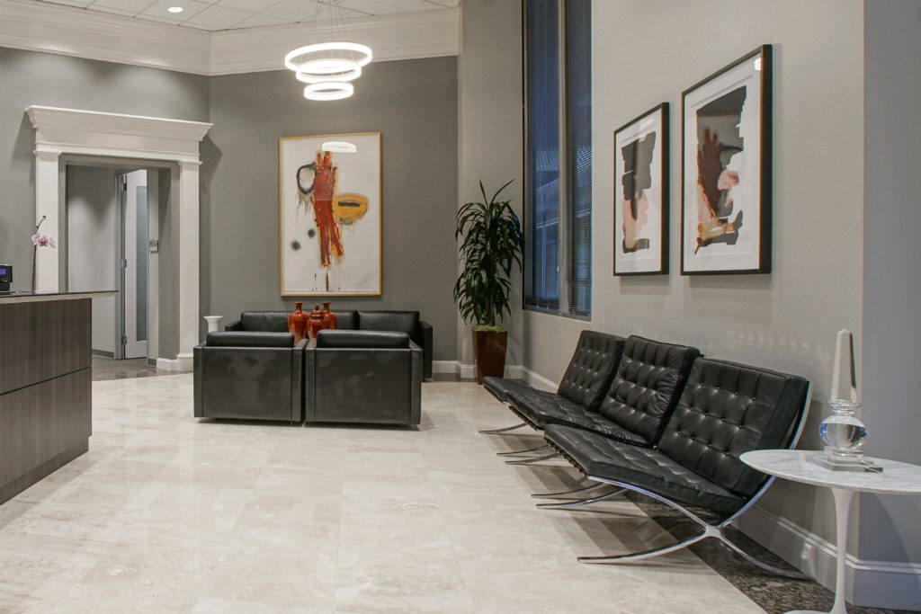 The new "resi-mercial": Vintage Mies Van der Rohe Barcelona seating.