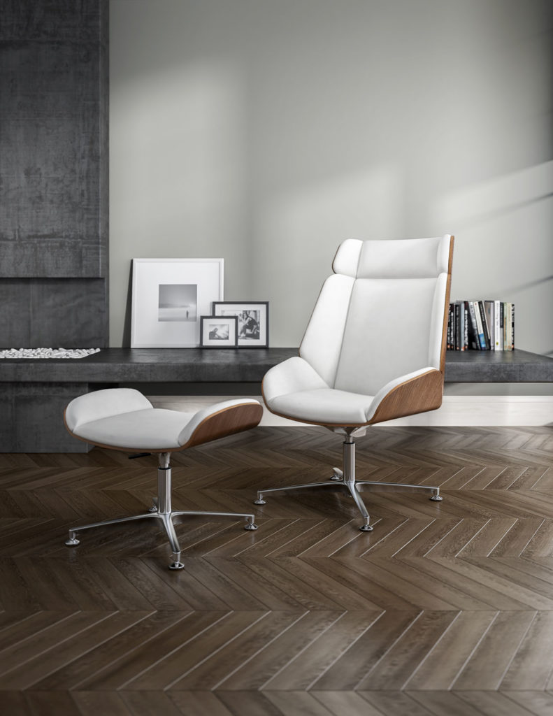Theo seating by Kimball, great for the home or office. Very "resi-mercial!" says Jayne Edison, president and CEO of OFI.
