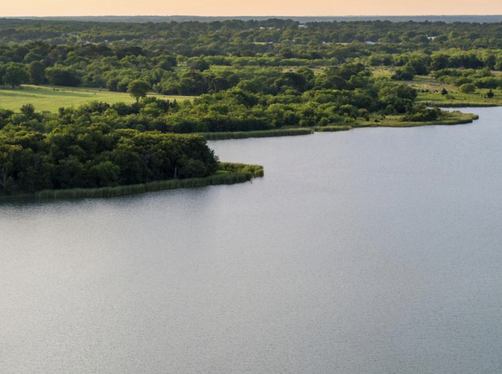 The lake has private entry points on either side. 