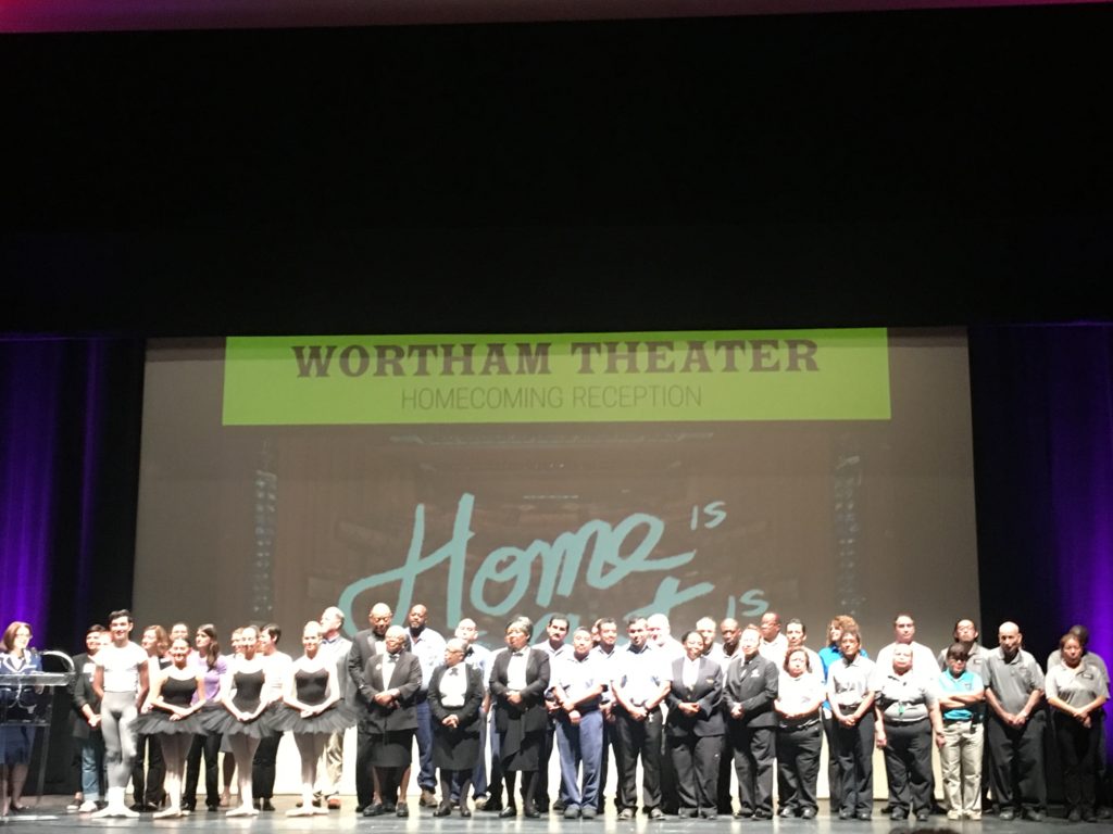 Wortham Theater Center performers and workers salute the reopening of the theater doors.